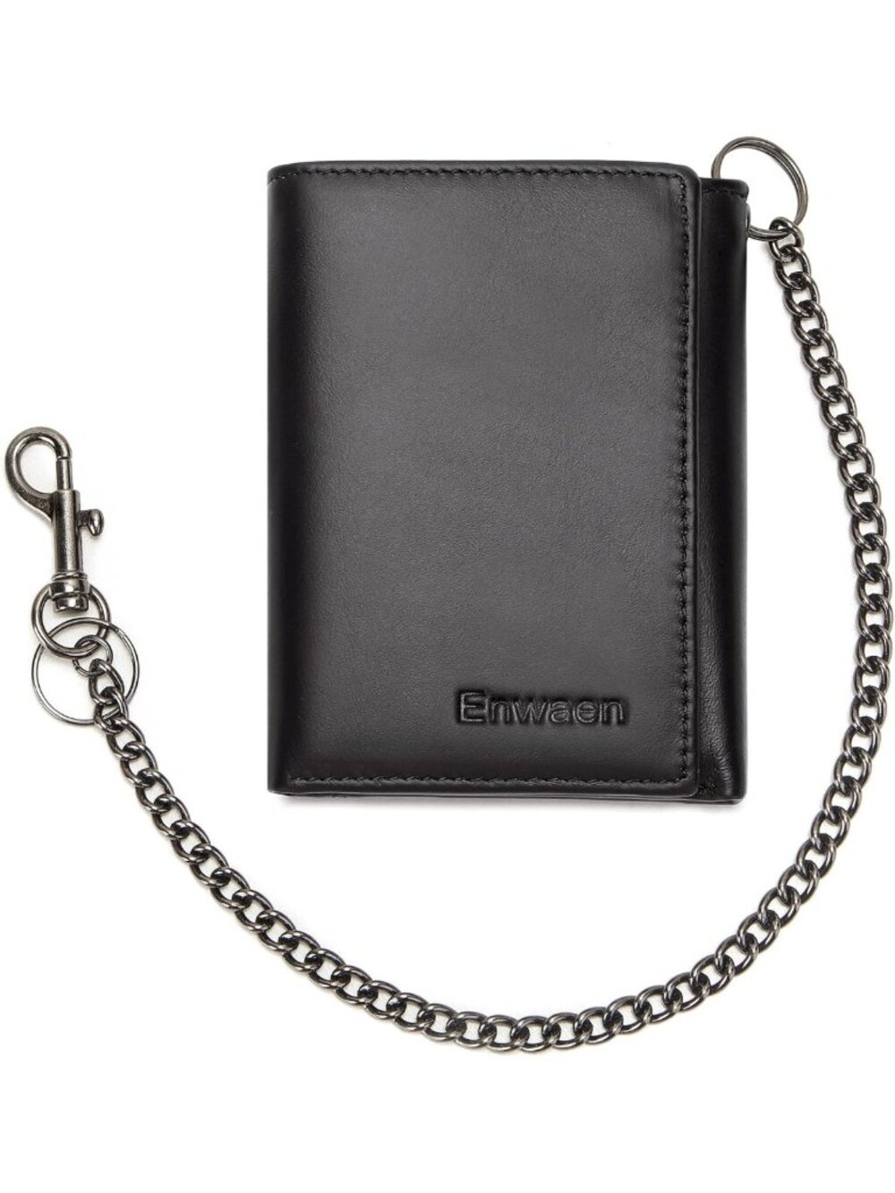 Genuine Leather Trifold Wallet with Chain, RFID Blocking, Anti-Theft for Bikers
